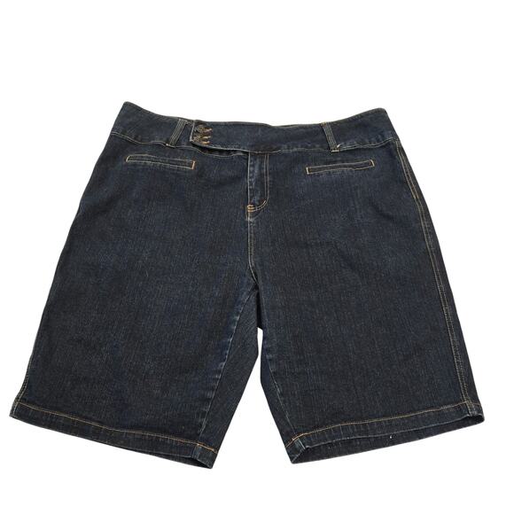 Goddess Womens Size 24 Denim Shorts Bermuda Dark Wash Stretch Beach Vacation - Picture 1 of 16